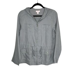 St. Tropez West 100% linen zip up hooded summer casual luxury jacket size small